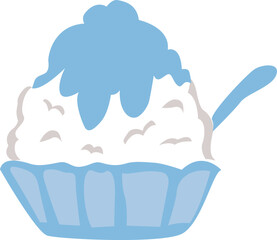青いシロップのかき氷のイラスト