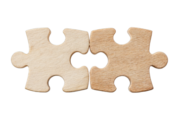 Two light beige wooden puzzle pieces joined
