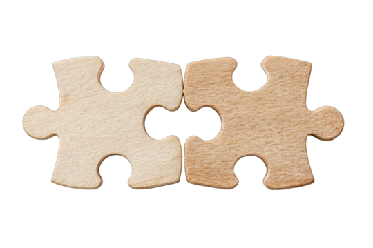Two light beige wooden puzzle pieces joined
