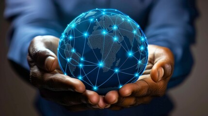 Symbolizing technology and communication  a global network connection held in hands