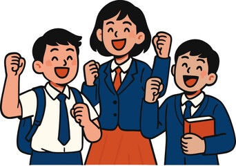 환하게 웃는 학생들 일러스트