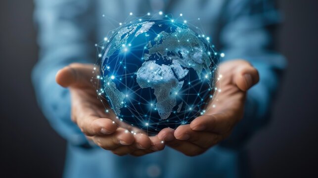 Symbolizing technology and communication  a global network connection held in hands