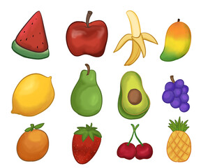Fruits set icon illustration watercolor can be for menu restaurant