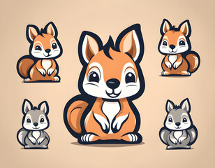 Cute cartoon squirrel Logo Template. Vector Illustration of a Wild Animal. simple flat color background.