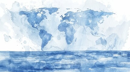 Minimalist watercolor world map outline featuring major cities for artistic decor