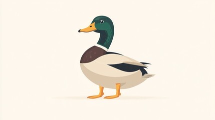 Obraz premium Cartoon duck illustration, flat style, isolated on white background, for children's book or educational material