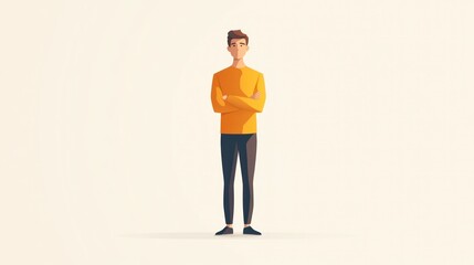 Obraz premium Man standing, arms crossed, casual attire, against plain background. Possible use stock photography