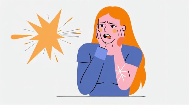 Illustration of a woman in pain holding her arm with a distressing expression, showcasing the impact of discomfort and injury with colorful elements