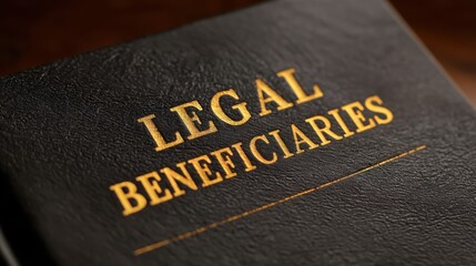Legal Beneficiaries Concept.  A black book in close-up, gold lettering gleaming on a textured surface, evoking themes of law and formal documentation.
