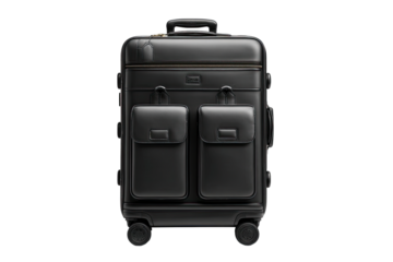 Black hard-shell luggage with leather accents