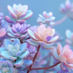 Fototapeta premium Colorful Succulent Plants in Soft Focus with Pastel Shades of Pink and Blue Background