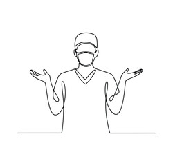 One Line Medical Professional Explaining with Raised Hands – Minimalist Line Art of Healthcare Communication