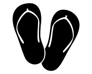 A graphic illustration of black flip flops suggestive of summer vacation