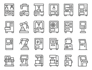 Collection of Outline Illustrations of Various Machines and Equipment Icons