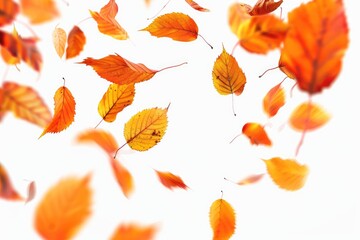 autumn leaves falling in motion, blurred background, white background, png transparent