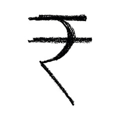 Hand drawn rupee currency symbol. Brush stroke doodle. Single element for design