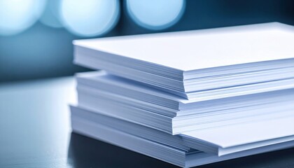 Business document stack, a pile of office paperwork blank paper sheet for print copy ream; file folder for contract report data information