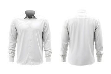 Mockup photo of front and back view of a white long sleeve shirt with an isolated white background