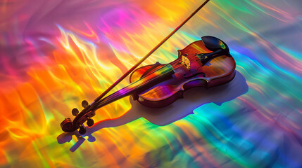 A violin bow painting rainbow trails in the air