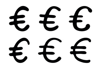 Set of hand drawn euro currency symbol. Brush stroke doodle. Single element for design