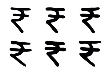 Set of hand drawn rupee currency symbol. Brush stroke doodle. Single element for design