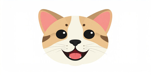 Cute smiling cat head flat vector illustration. Adorable happy kitten face with rounded features in a minimal cartoon style.