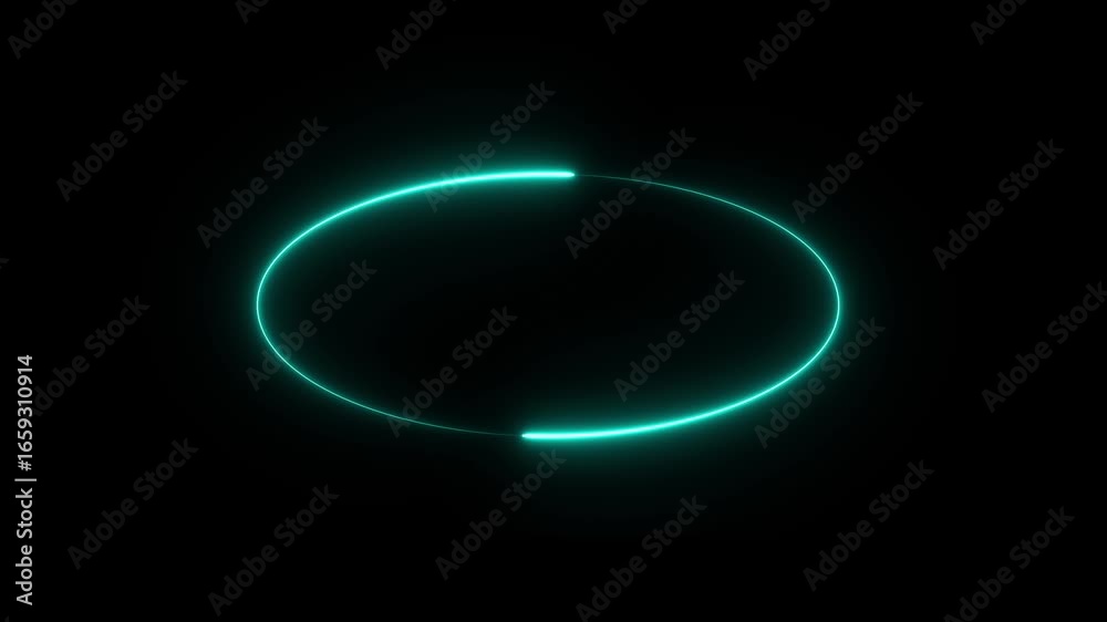 Wall mural neon light circle frame loading icon background animation. neon circle frame on black background.