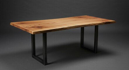 Fototapeta premium Natural-edge wood tabletop on square metal legs. Center view