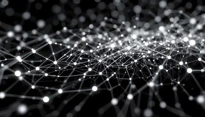 Obraz premium Abstract White Lines and Dots Forming Technological Network on Black Background