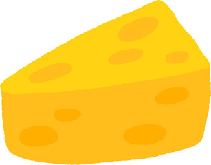 Yellow Cartoon Cheese Wedge Illustration, Dairy Food Slice with Holes, Flat Vector Graphic