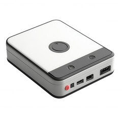 Fototapeta premium Modern white and gray portable power bank with multiple usb ports and a circular button on top isolated on transparent background