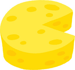 Fototapeta premium Round Wheel Cheese Cartoon Illustration with Slice Cut Out, Dairy Food Icon, Flat Vector Design