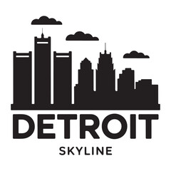 Obraz premium Detroit Skyline Silhouette | Black Vector City Design on White Background