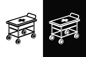 Clinical Equipment Cart Icon. Black and White Medical Silhouette Vector