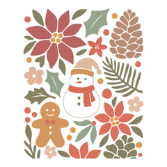 Fototapeta premium Summer Boho Coastal Christmas Poster Clipart Floral Holiday Festive Wall Art