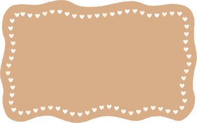 Brown Pastel Rectangle Frame with White Heart Border, Cute Empty Template for Cards