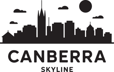 Obraz premium Canberra Skyline Horizontal Banner | Black Vector Silhouette on White Background