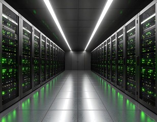 Server room, glowing green lights