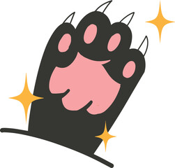 Cute Cartoon Cat Paw with Sparkling Stars