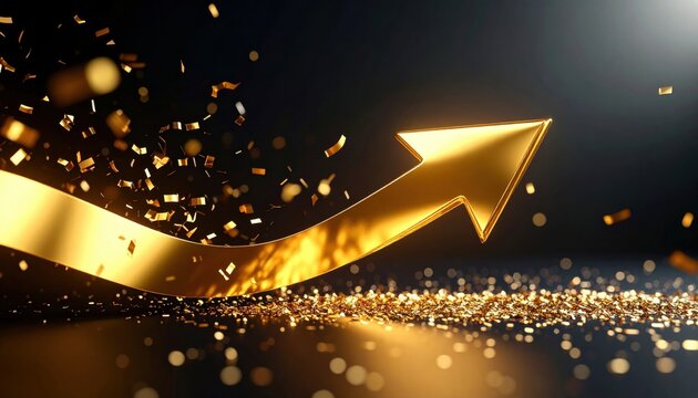 Upward rising trend for investment growth, gold arrow shows finance progress increase for ultimate success and achievement - Powered by Adobe