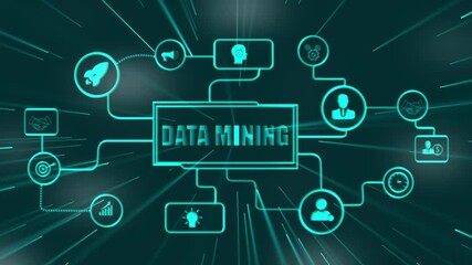 Data Mining Concept Network Diagram with Icons and Glowing Lines analytics information - Powered by Adobe