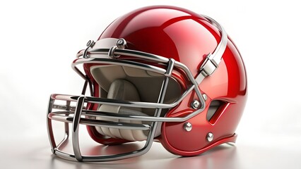 Fototapeta premium Shiny Red American Football Helmet on White Background
