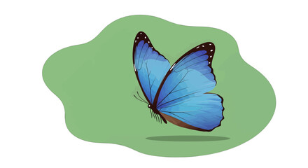 Pixelated Blue Butterfly Resting On Green Patch Isolated On White Background Vector Illustration Art