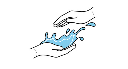 Two Hands Catching Splashing Water With Blue Hue Creating a Sense of Purity in a White Background