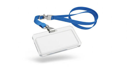 Floating Corporate Name Tag Badge Mockup with White Lanyard on Bright Background