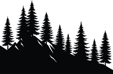Obraz premium Rocky mountain pine forest silhouette isolated on white background