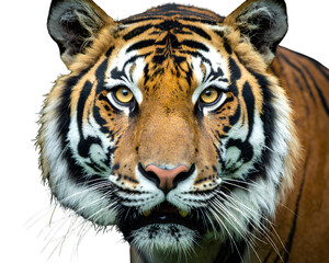 Naklejka premium Artistic Stylized Tiger Portrait with Soft Brush Texture, PNG Illustration
