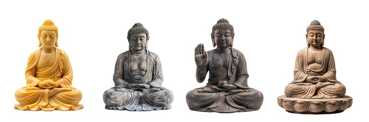 Set of Buddha Statue Isolated on Transparent Background. PNG. Generated AI