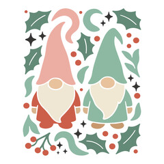 Coastal Christmas Art Poster Clipart Boho Floral Summer Xmas Wall Art Illustration