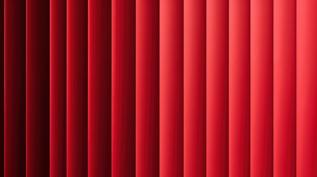 Bold red vertical blinds create a striking abstract pattern with dramatic light and shadow